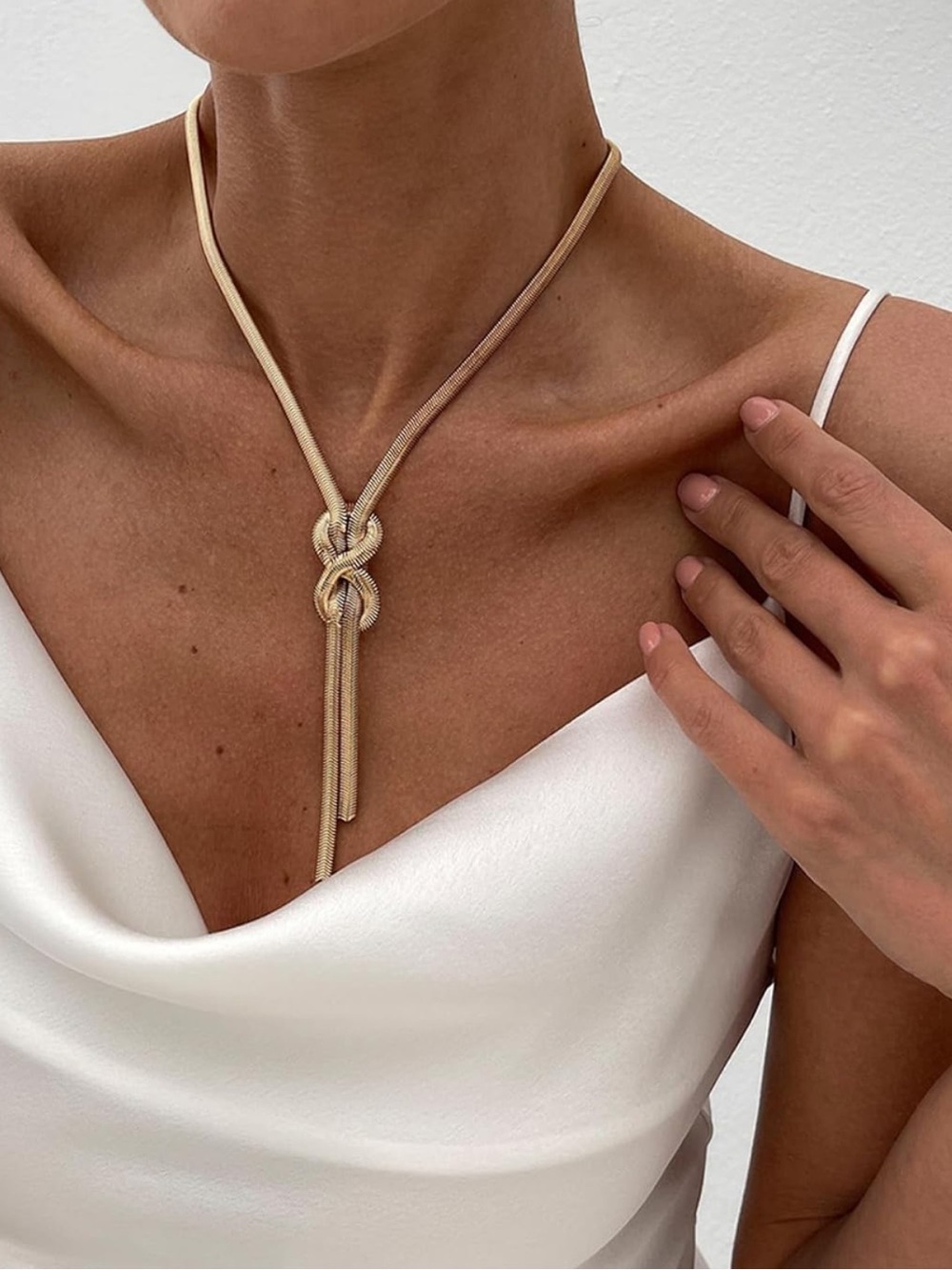 Modern Gold Knot Lariat Necklace - Picture 1 of 3